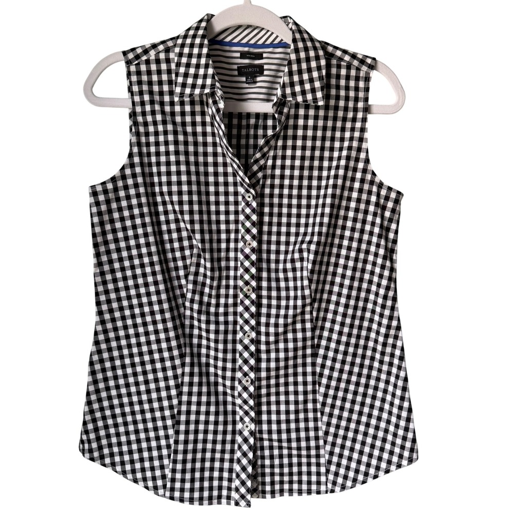 Talbots Black and White Gingham Sleeveless Button-Down Shirt